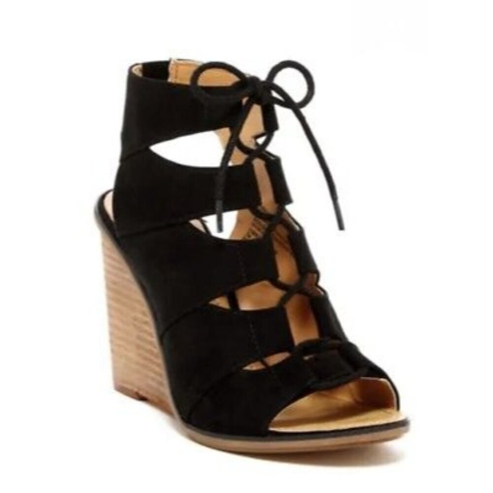 Melrose and Market Calista‎ Black & Brown Stacked Wedge Heel 7.5